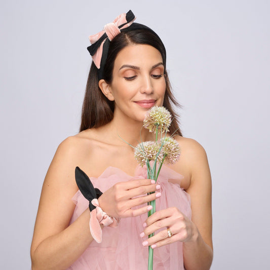 Olivia - Headband - Velvet Blush and Black Bow Headband