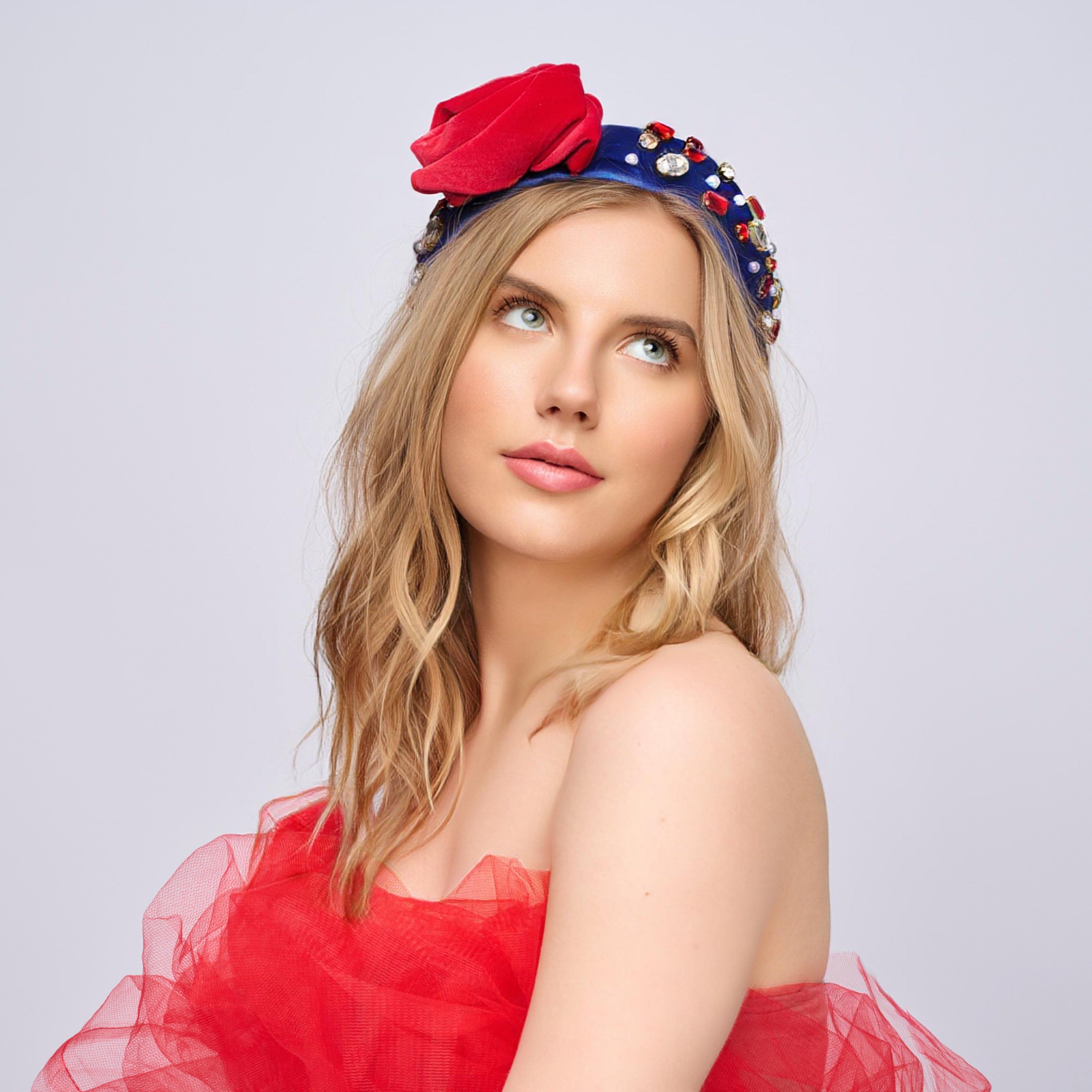 The Elizabeth - Union Jack Velvet Rose Headband