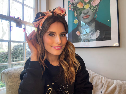 Brigitte - NEW Four Colour-way Pastel Pink, White, Blue and Brown Floral Print  - Hair Tie and Scarf