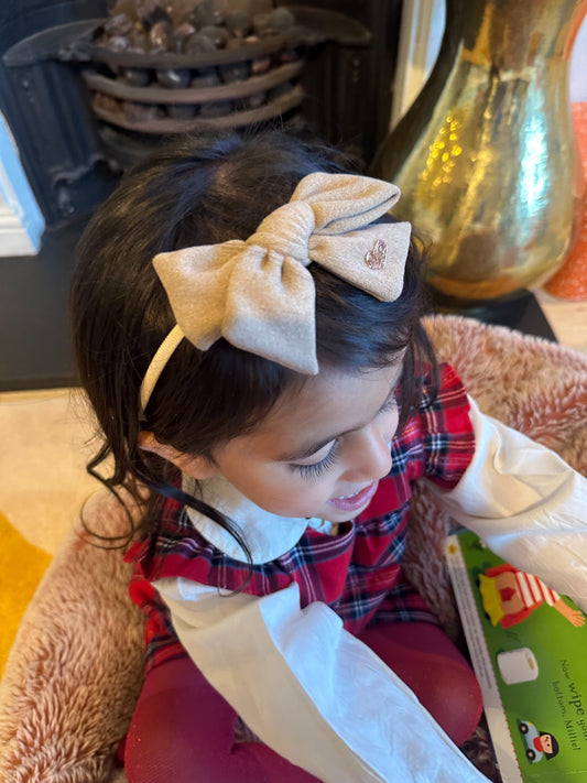 Mia - Soft Stretchy Bow Headband in Camel Brown