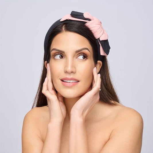 Molly - Bow Headband - Neoprene Colour Block in Blush Pink and Black