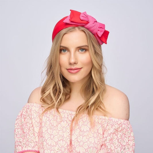 Chloe - Bow Headband - Neoprene in Hot Red and Pink