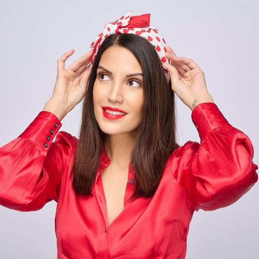 Betty - Bow Headband - Cotton Polka Dot Red and White