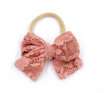 Bella – Blush Lace Stretchy Bow Headband and Scrunchie - Baby & Toddler size