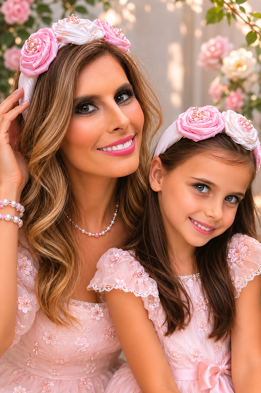 Frida-Fleurette - Pink Crystal Flower Headband – Mummy (Adult Size)