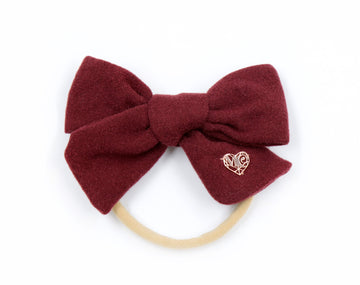 Mia - Soft Stretchy Bow Headband in Festive Burgundy