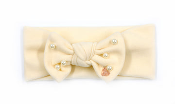 Bianca - Baby and Toddler Girls Hair Accessory - white velvet pearl bow stretch headband