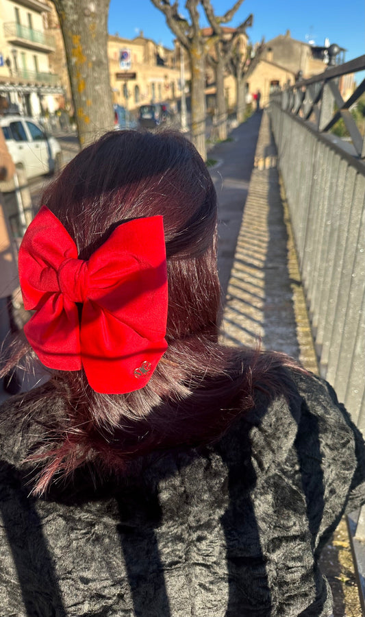 Abigail - Bow Hair Clip - Hot Red Velvet