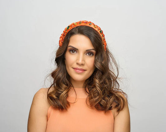 Alessia - Headband - Warm Orange Silk Crystals