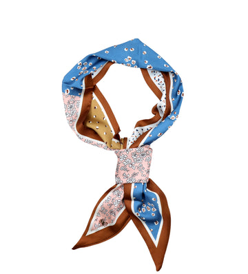 Brigitte - NEW Four Colour-way Pastel Pink, White, Blue and Brown Floral Print  - Hair Tie and Scarf